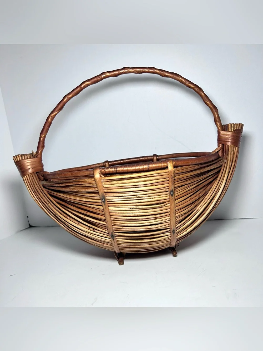 Vintage Boat Shaped Rattan Reed Handmade Fish Basket